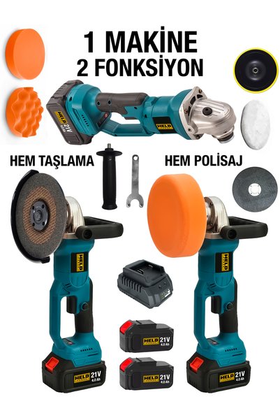 held power 21V 4.0 Ah Akülü Taşlama ve Polisaj Makinesi (Çift Akülü Set)