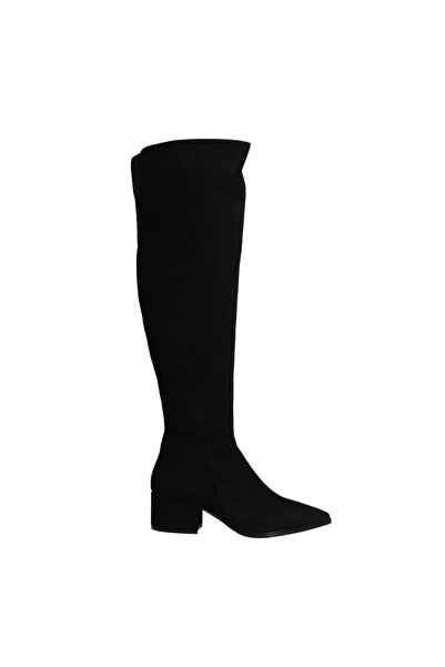 Platin Black Suede Women's Over-The-Knee Heeled Boots