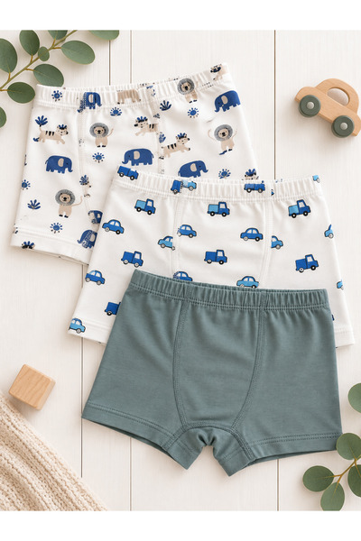 Panfilia %100 Pamuklu Erkek Çocuk Bebek Boxer Külot İç Çamaşır 3lü Set