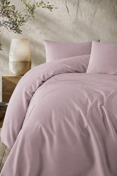 Karden Flower Plain Aura Lilac 100% Cotton Poplin Double Duvet Cover Set