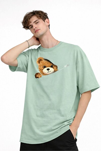 Zerenyus Bear - Printed Premium Fabric Oversize Unisex T-Shirt Water Green