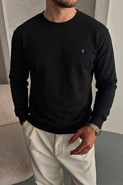 COMBİNE MİCHAİL Men's Loose Textured Flare Black Sweatshirt