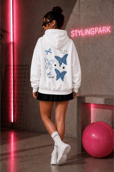 stylingpark Kelebek Baskı Detaylı Kanguru Cepli Oversize Sweatshirt