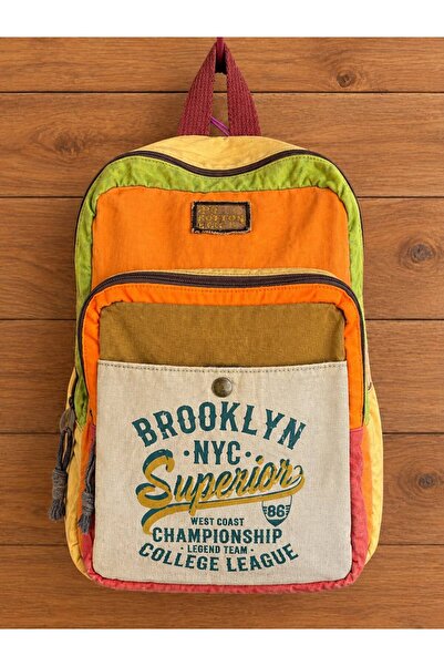 Old Cotton Matanza Vintage Brooklyn Yazılı Renkli Kanvas Sırt Çantası – Unise...