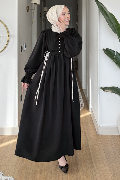 SaklıButik Veronica İp Detaylı Keten Elbise