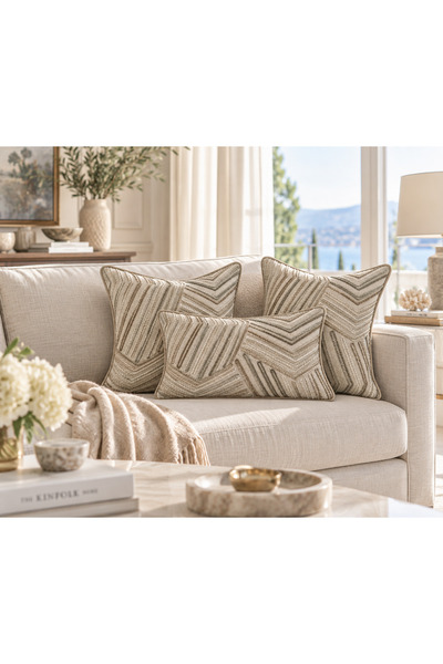 CASA NATURALE Textured Ecru-Beige Embroidered Cushion Cover 43X43 cm