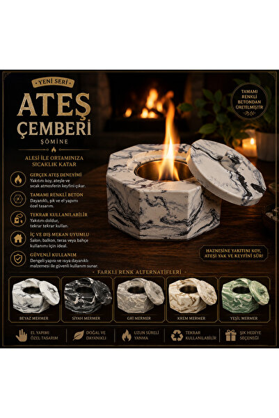 Beton Ateş Çukuru Şömine 🔥 Yakıt Dahil Dekoratif Masa Üstü Mini Şömine