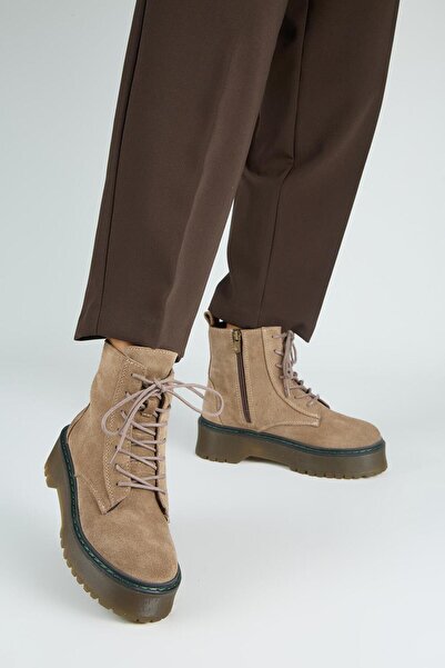 Manijero Hera Women's Genuine Leather Lace-Up Mink Boots with Internal Zipper