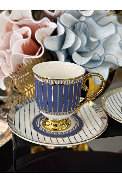 LOKMAN ZÜCCACİYE SHOWROOM Kosova Gilded Detailed Footed Dark Blue Porcelain C...