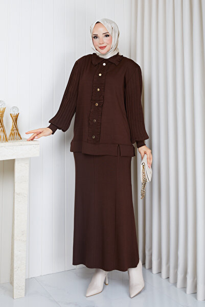 Pamuk Butik Women's Mercerized Skirted Double Knitwear Suit