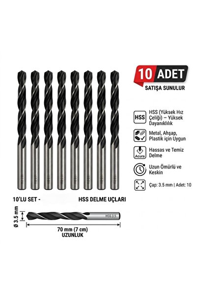 CMC Tools CMC5905 Hss Metal Ahşap Demir Plastik Delme Matkap Ucu 3.5 mm Uç (1...