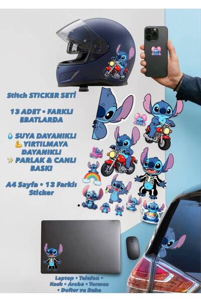 Buki'nin Atölyesi Stitch Sticker 13 lü set, Su Geçirmez, Yüksek Çözünürlüklü,...