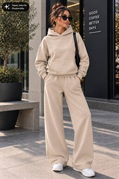 caddekombin Women's Solid Color Cotton Two-Thread Double Women's Tracksuit Set