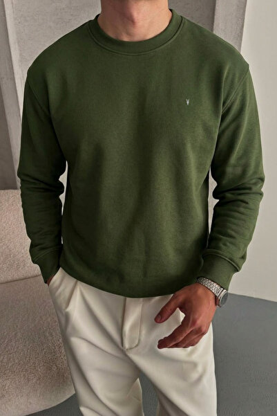 COMBİNE MİCHAİL Men's Loose Textured Flare Khaki Sweatshirt