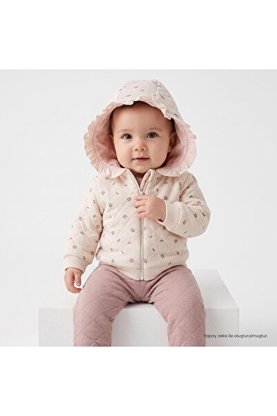 Bebetto Kız Bebek Sweatshirt-Hırka-Alt Çiçek Baskılı Fermuarlı Bisiklet Yaka ...