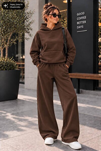 caddekombin Women's Solid Color Cotton Two-Thread Double Women's Tracksuit Set