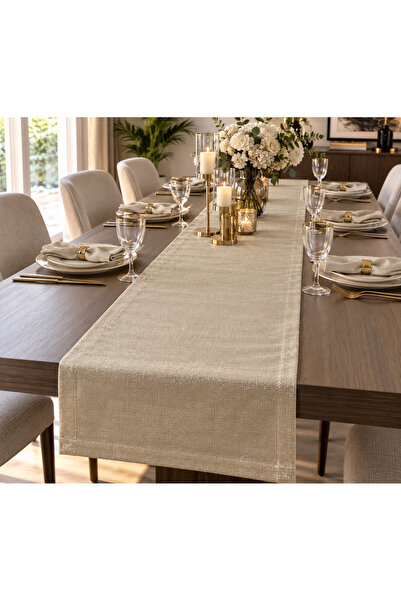 Zeren Home Linen Gold Simli Runner Uzun Runner 40 x 200cm