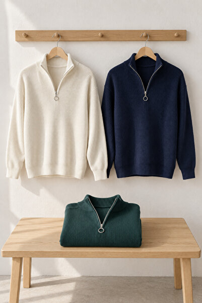 OTAKU Men's 3-Piece Casual Half-Zip Regular Fit Knit Sweater