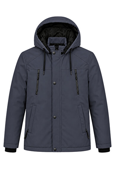 SİVAİST Erkek Lacivert Softshell Mont Kapüşonlu Kışlık Suya Dayanıklı Fermuar...