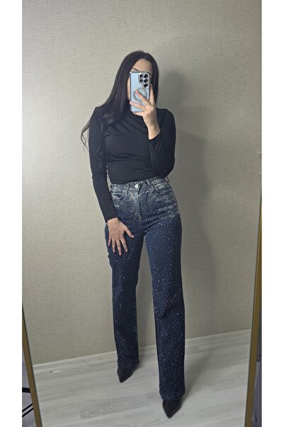 Taşlı vide leg jean