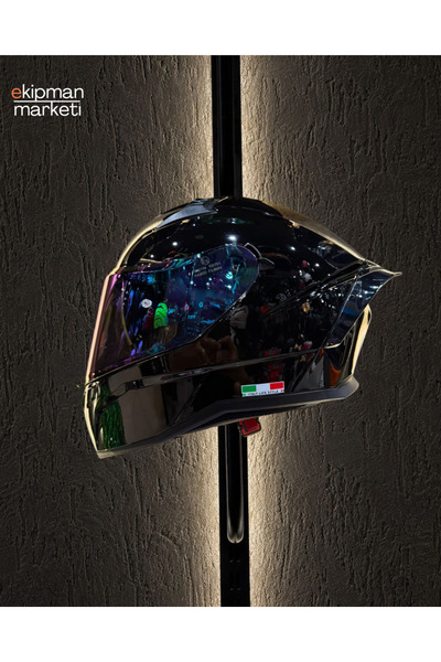 Sway 869 Gloss Black Parlak Full Face Kask (Rainbow Vizör)