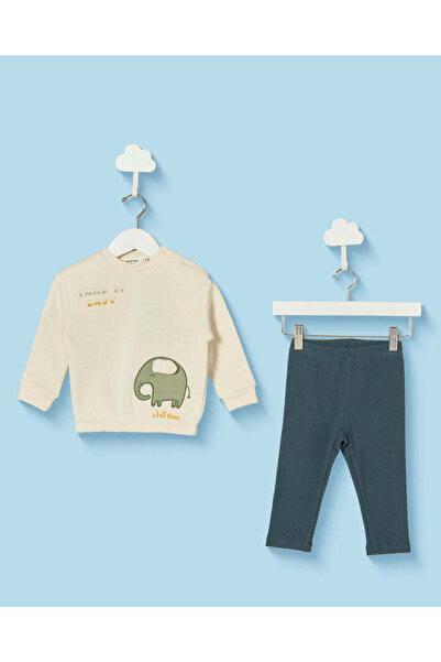REDTAG Infant Boys Cream Sweatshirt And Black Track Pants Jog Set
