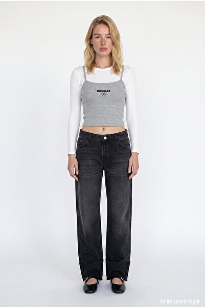 Quzu Folded Leg Wide Leg Jeans Anthracite