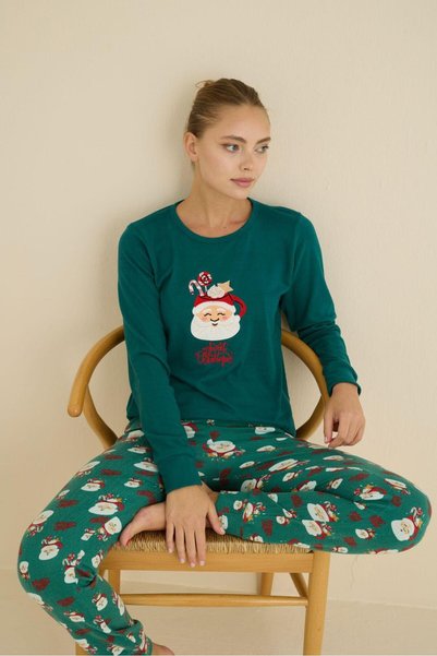 seamlife Long Sleeve Warm Luxury Thermal Soft Christmas Themed Pajama Set