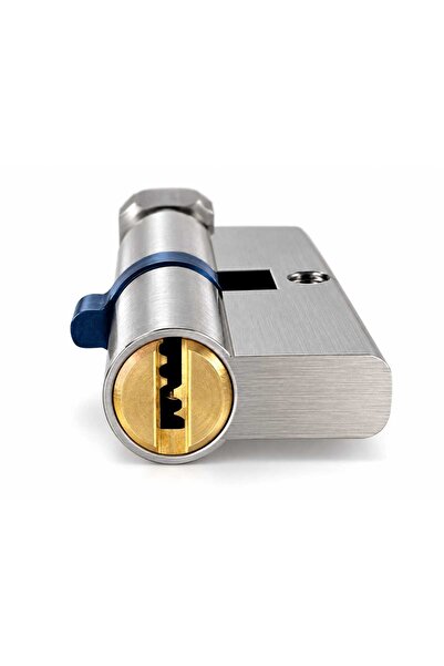 Generic Brand Door Lock Cylinder Replacement with 3 Keys & 2 Fixing Screws – Silver Finish with Blue Cam