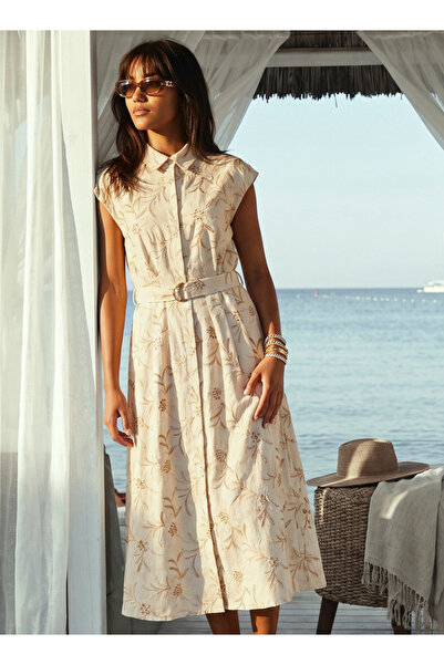 FAV Youth Midi Belted Shirt Dress with Embroidery