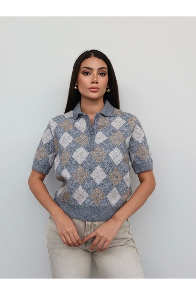 ESRAHELVACI Baklava Pattern Short Sleeve Knit Sweater