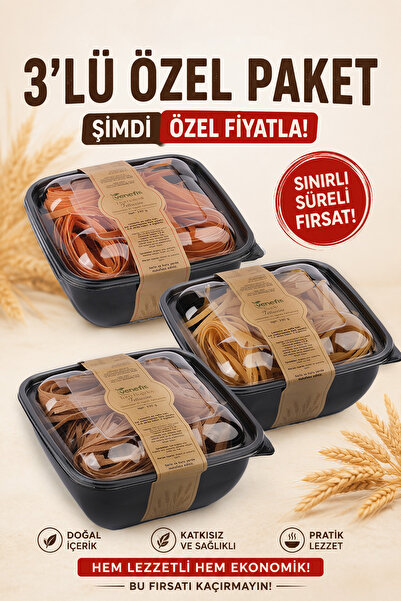 venefis Fettucine Makarna Seti 3'lü 330 Gr x 3 (Tam Buğday, Domatesli, Sade)