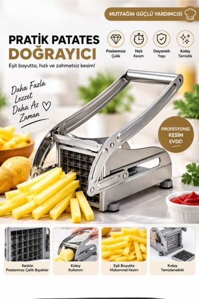 AYGÖREN HOME Çelik El Tipi Patates Sebze Dilimleyici Küp Rende Doğrayıcı