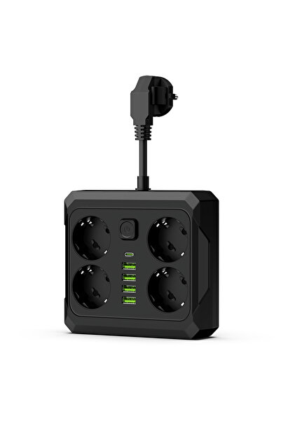 Choice مقبس حائط أسود بقابس أوروبي مع 6 منافذ تيار متردد و4 منافذ USB ومنفذين...