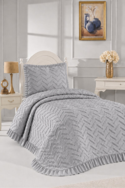 Çeyiz Diyarı Ruffle Zigra 2 Piece Single Pique Set Gray