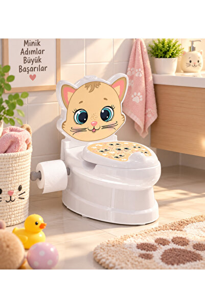 NUNU Tuvalet Eğitimi için Oyuncak Klozet Işıklı ve Su Sesli Kedi Şekilli Eğit...