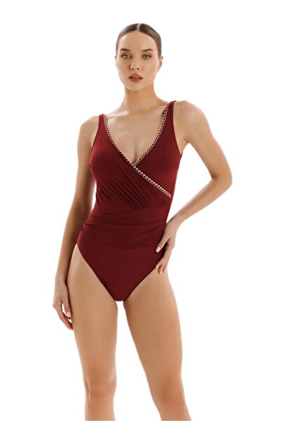 ZEKİ Women's Burgundy Double-Breasted Swimsuit M.2756-26