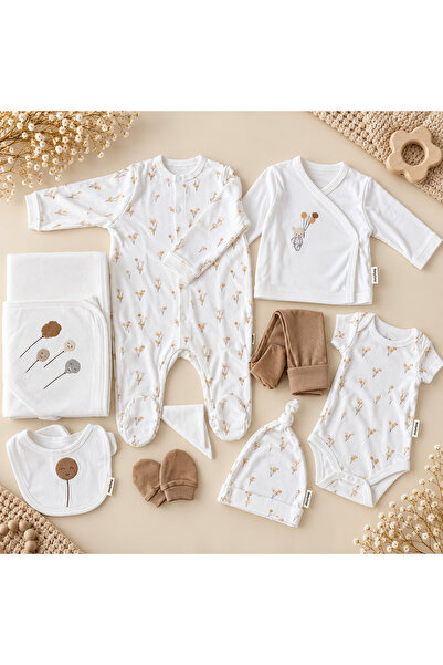 BabyCosy GOTS Sertifikalı %100 Organik Pamuk 10 Parça Balon Desenli Yenidoğan...