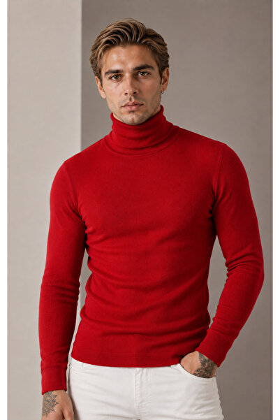 Olse Men's High-Neck Knitwear Lycra Sweater