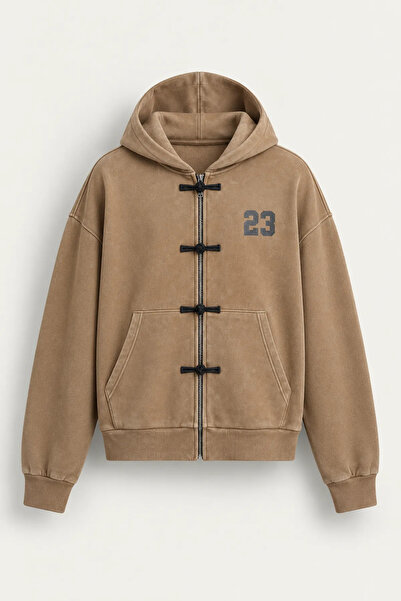 no7man Weldon - Beige - Hooded Zippered 100% Cotton - Men's Sweatshirt