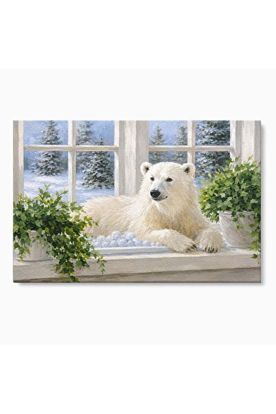 Luxcanva Tablou Canvas Urs Polar La Fereastra 120x80 cm pe Sasiu Lemn Urs Pol...