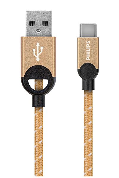 Philips DLC2628G/97 USB-A to USB-C Örgülü Hızlı Şarj Kablosu, 1.2 Metre, Altın