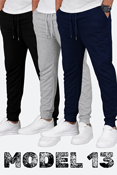 TORUK MAKTO Set of 3 Unisex Ribbed Sweatpants Regular Black Gray Navy Blue Co...