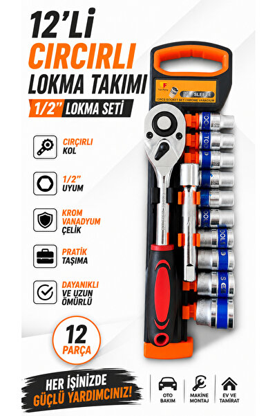 DynamicTech 12'li 1/2 Çırçırlı Lokma Takımı 8-24 mm Krom Vanadyum Çelik Profesyonel Set