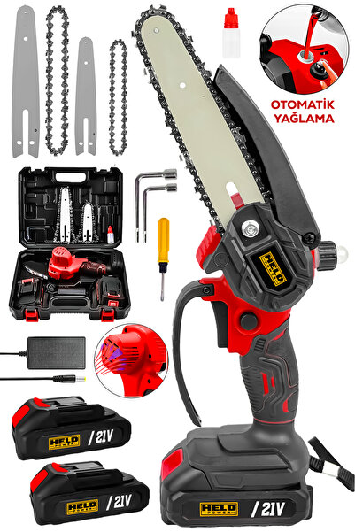 held power 21V Çift Pala - Çift Zincirli Otomatik Yağlamalı Akülü Mini Ağaç K...