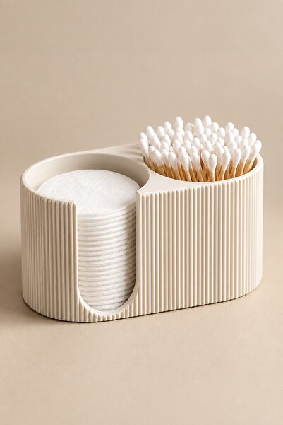 3D Baskı 2 Bölmeli Pamuk Ped ve Kulak Çubuğu Organizeri Krem Banyo Düzenleyici