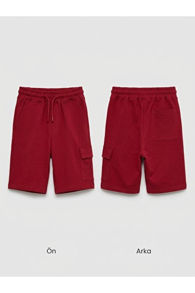 moda rüyası ⁠ Unisex Children's Burgundy Cargo Shorts with Pockets, Elastic W...