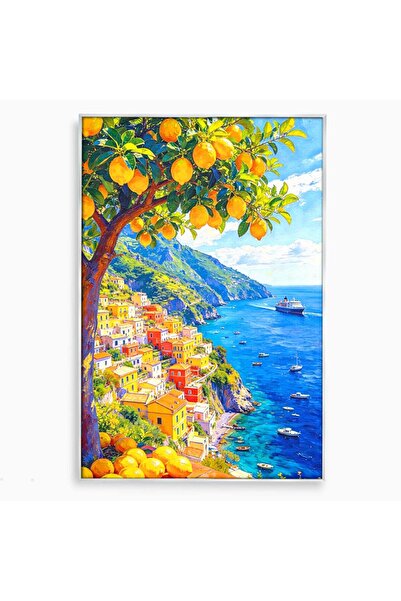 Luxcanva Tablou Canvas Peisaj Mediteranean Cu Lamaie 40x60 cm cu Rama Arginti...
