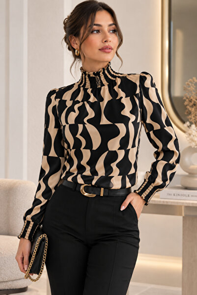 DRESSIFY WOMEN’S FASHION Bluză elegantă din jerseu cu mânecă lungă, cu guler ...