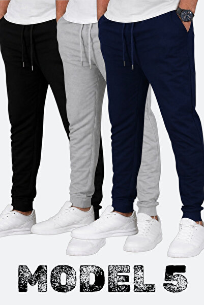 TORUK MAKTO Set of 3 Unisex Ribbed Sweatpants Regular Black Gray Navy Blue Co...